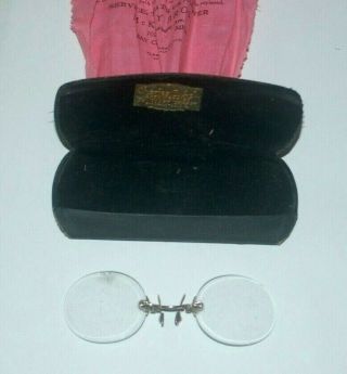 Antique Pince - Nez Glasses In Case