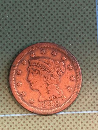 1848 Us Large Cent 1c - Old Us Pre Civil War Pocket Change Antique Copper Coin