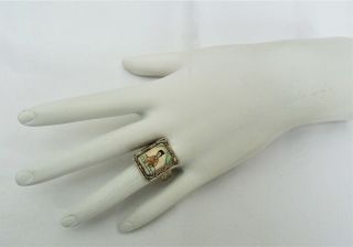 Antique Vintage Chinese Hand Painted Lady Figural Filigree Adjustable Ring