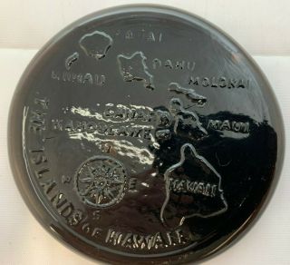 Vintage Glass Disk/coaster Map Of The Islands Of Hawaiian 4 1/4 "