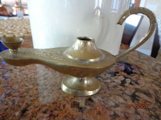 Vintage Aladdin Solid Brass Made In India Genie Lamp Incense Burner