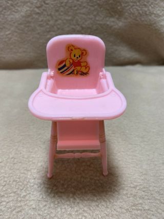 VINTAGE RENWAL DOLLHOUSE STENCILED PLAYPEN,  HIGH CHAIR,  POTTY CHAIR & BABY 2