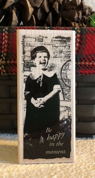 Paper Bag Studios Wood Mount Rubber Stamp Be Happy Girl Collage Rare Retired