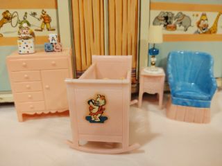 Baby Girl Nursery Set Vintage Miniature Dollhouse Furniture Ideal Marx Renwal