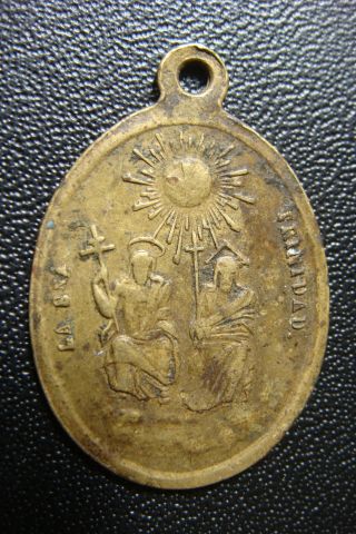 Holy Trinity Antique Rare Bronze Religious Medal Pendant