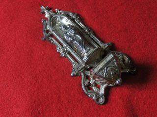 Antique French Silvered Metal Wall Hanging Holy Water Font St - Joseph And Child.