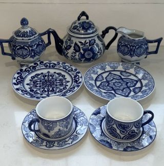 Vintage Bombay Blue And White Ceramic Tea Set,  Rare