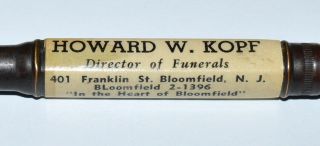 Antique Advertising Bullet Pencil Howard J.  Kopf Funeral Home Bloomington N.  J.