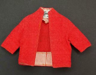 Vintage Barbie Busy Gal 981 Red Linen Jacket Striped Liner 3/4 Sleeve