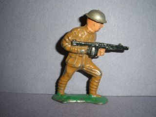 Barclay,  Manoil,  Grey Iron Lead Antique Toy Soldier Charging Machine Gunner B72