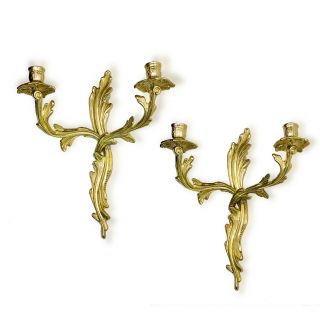 Vintage Brass Two Arm Wall Sconce Candelabras X 2 - Art Nouveau Baroque Rococo