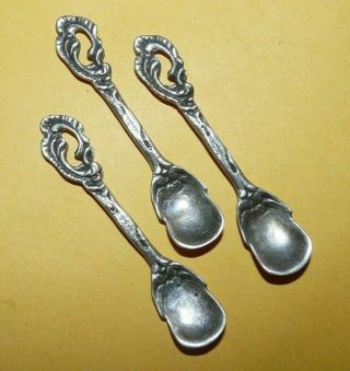 Vintage Set Of 3 Antique Art Nouveau Solid Sterling Silver 2 1/4 " Salt Spoon 