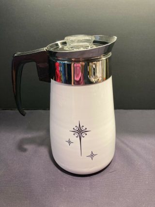 Rare Vintage Atomic Starburst Corning Ware 9 Cup Stovetop Percolator Coffee Pot