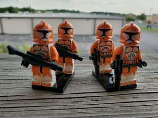 4 Lego Star Wars Minifigure Orange Clone Bomb Squad Trooper W/ Blasters 7913