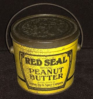 Antique Peanut Butter Tin Red Seal 16 Oz With Lid Nr