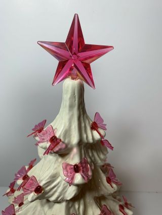 Rare Vintage White Ceramic Christmas Tree 18” W/ Bows & Poinsettia Base 3