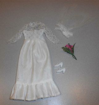 Vintage Barbie Maddie Mod Wedding Set White Gown W/ Silver Glitter Lace,  Veil,