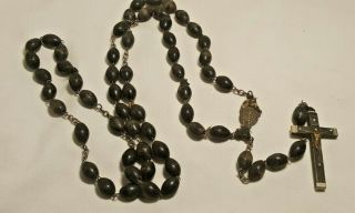 Antique 1880s Ebony Wood Priest Nun Italy Rosary Prayer Beads 30 " Long Catholic