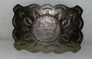 1888 - S Morgan Silver Dollar Rare Date Coin On Nickel Silver Belt Buckle