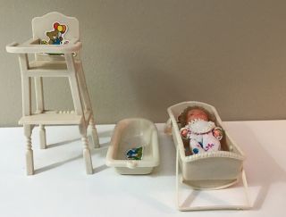 Vintage 1982 Meritus Nursery Set Crib Baby Highchair For Use With Barbie Doll