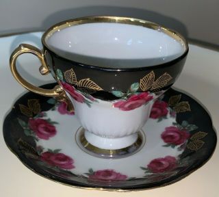Vintage Norcrest Fine China Tea Cup And Saucer Flower Pattern Gold - Rimmed 6/411