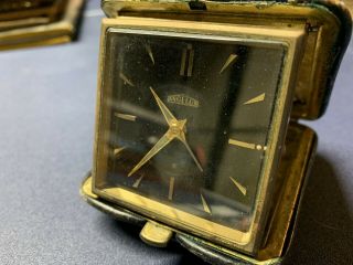 Rare Angelus Black 8 Day 15 Jewel Travel Alarm Clock Vintage In Order