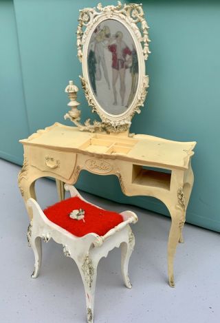 Vintage Barbie Susy Goose Furniture Vanity With Mirror And Bench