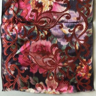 Antique French Watered Silk Satin Floral Jacquard Sash Ribbon Fabric 6.  5 " X 36 "