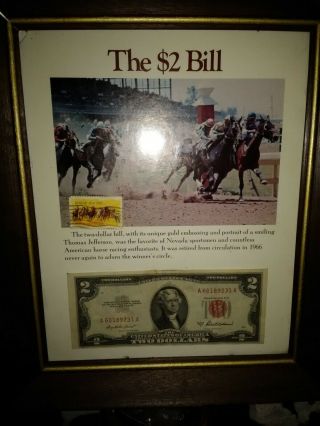 Rare Series 1953 A Red Seal Two Dollar Bill With Vintage Horseracing Stamp,