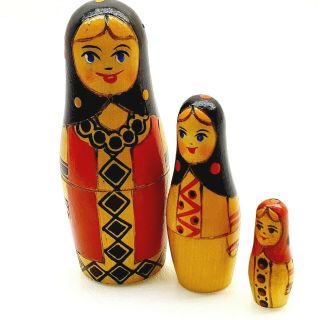 Matryoshka Handmade Wooden Toy Hand - Painted Russian Nesting Doll Vintage 1970 