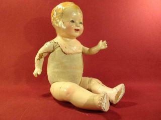 Antique Vintage 19 " Composition Doll Tin Eyes Open Mouth & Teeth For Restoration