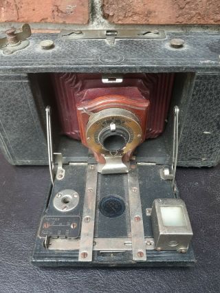 Antique Kodak No.  3 Folding Brownie Tbi Red Bellows Box Camera