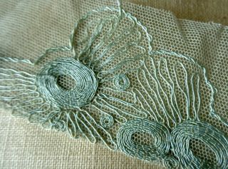 2 Yards Vintage 1 3/4 " Embroidered Net Lace Trim Edging Pale Aqua Blue Swirled