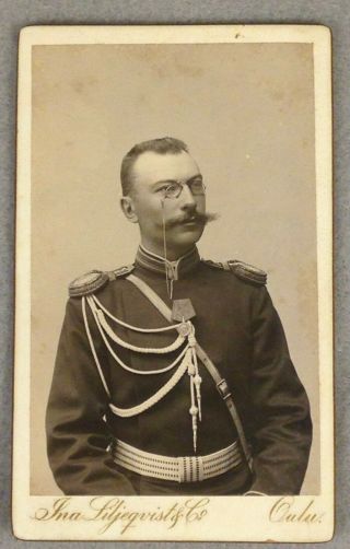 Antique 19th Century Cabinet Card Photo Military Man From Finland With Pince Nez