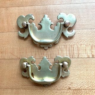 2 Antique Brass Colonial Chippendale Bail Drawer Pulls Handles