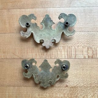 2 Antique Brass Colonial Chippendale Bail Drawer Pulls Handles 2