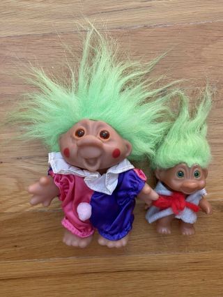 Norfin Dam Vintage Clown Troll Doll Green Hair W Bonus Troll 1986