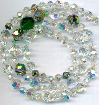 Beads Swarovski Cut Austrian Crystal Ab Green Clear Faceted 6 - 12mm 22 " Vintage