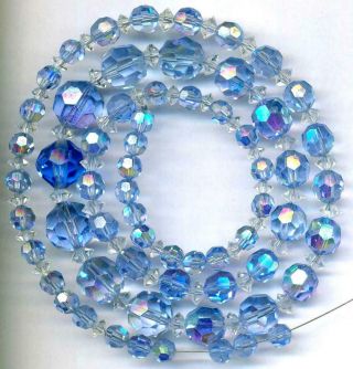 Beads Swarovski Cut Austrian Crystal Blue Faceted 5 - 12mm 24 " Vintage