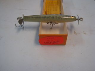 Vintage Bomber Fishing Lure Spinstick Baby Bass & Papers Wooden Lure