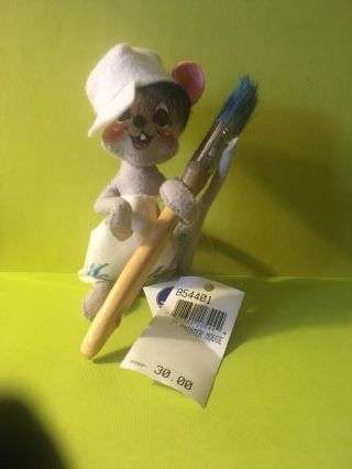 Vintage Annalee Mobilitee Doll Painter Mouse Artist Paintbrush Tag NH USA 2
