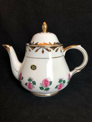 Antique Arthur Wood England Gold Trim Roses Pink Flowers Teapot 4871