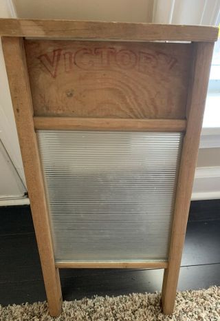 Vintage Victory Wash Board Washboard - Wood & Ribbed Glass - 18 " X 8 - 1/2 "