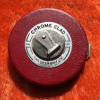 Vintage Lufkin Rule Tape Measure Chrome Clad Steel Leader 50’ Art Deco Rare