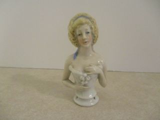 Antique Porcelain Half Doll Victorian Lady Pin Cushion - Germany