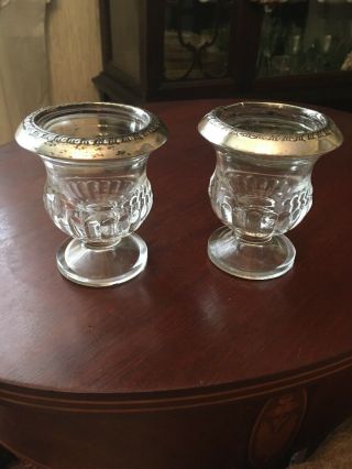 Sterling Silver And Glass Toothpick Holder Pair/ Sterling Silver Tops 3.  25”