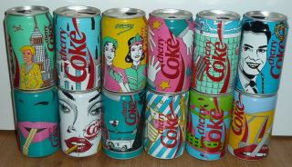 ,  Rare Old Coca - Cola Coke Cherry Pop Art Popart Cans (can Set) Germany,