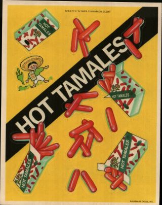 Rare Vintage Sheet Hallmark Scratch & Sniff Stickers Hot Tamales Cinnamon