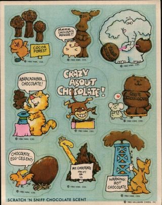 Rare Vintage Sheet Hallmark Scratch & Sniff Stickers Crazy About Chocolate
