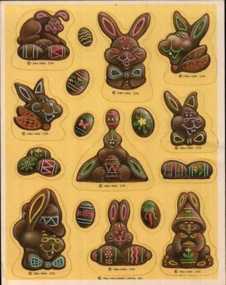 Rare Vintage Sheet Hallmark Scratch & Sniff Stickers Chocolate Easter Bunny